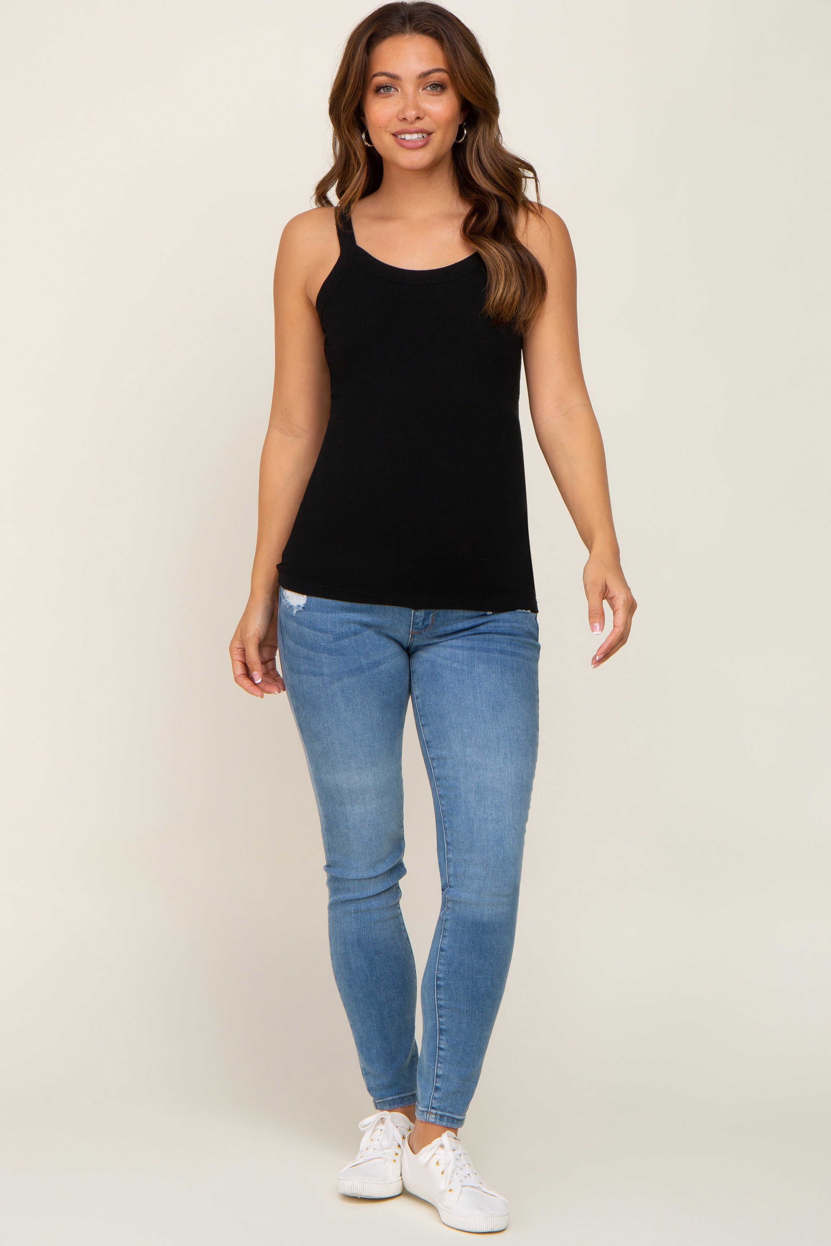 Black Ribbed Maternity Tank Top sold by Pinkblush product image thumbnail 4