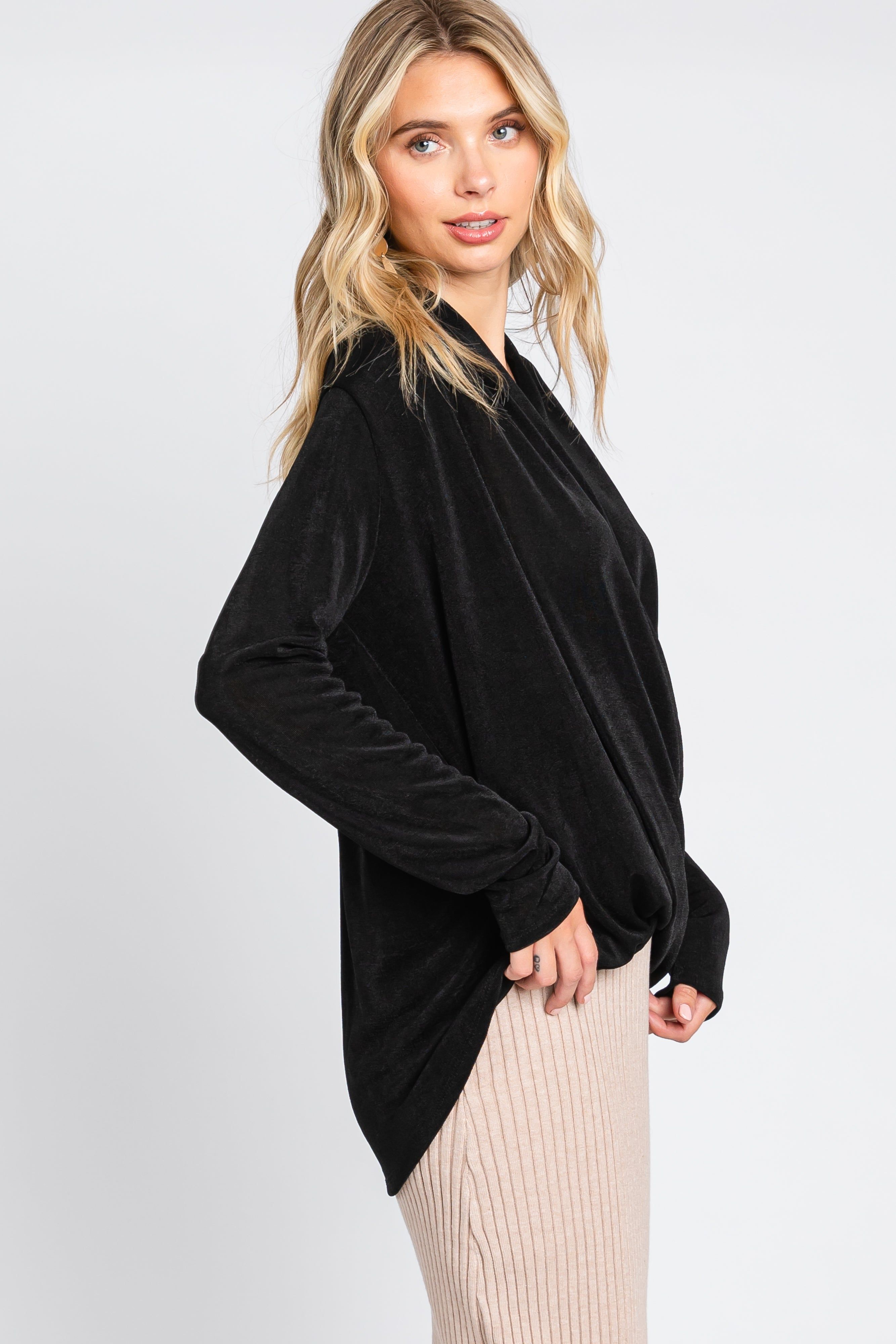 Black Draped Wrap Knit Blouse sold by Pinkblush product image thumbnail 2