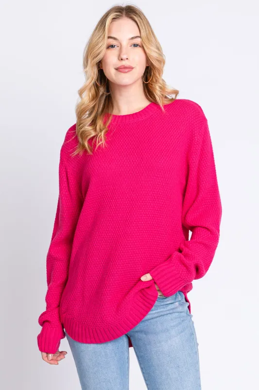 Fuchsia Knit Pullover Sweater sold by Pinkblush