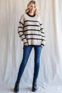 Beige Striped Knit Lightweight Sweater sold by Pinkblush