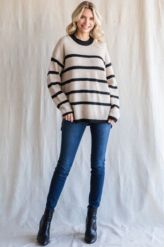 Beige Striped Knit Lightweight Sweater sold by Pinkblush product image thumbnail 4