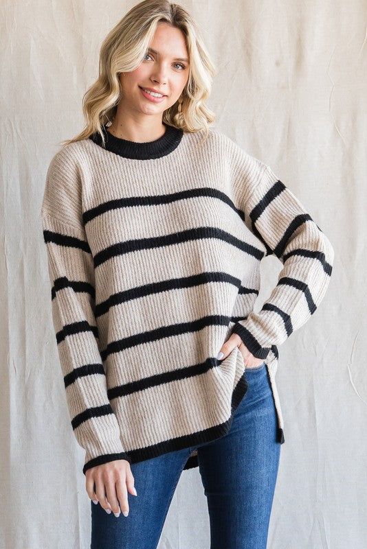 Beige Striped Knit Lightweight Sweater sold by Pinkblush