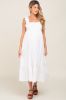 White Ruffle Accent Back Tie Maternity Midi Dress sold by Pinkblush