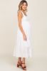 White Ruffle Accent Back Tie Maternity Midi Dress sold by Pinkblush