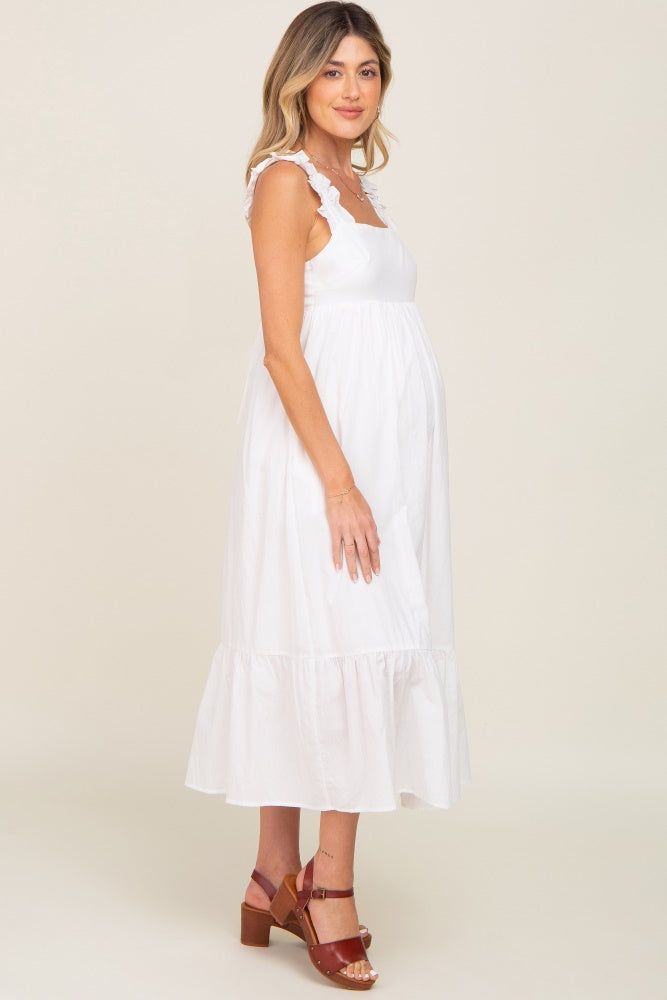 White Ruffle Accent Back Tie Maternity Midi Dress sold by Pinkblush product image thumbnail 2