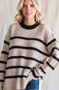 Beige Striped Knit Lightweight Sweater sold by Pinkblush