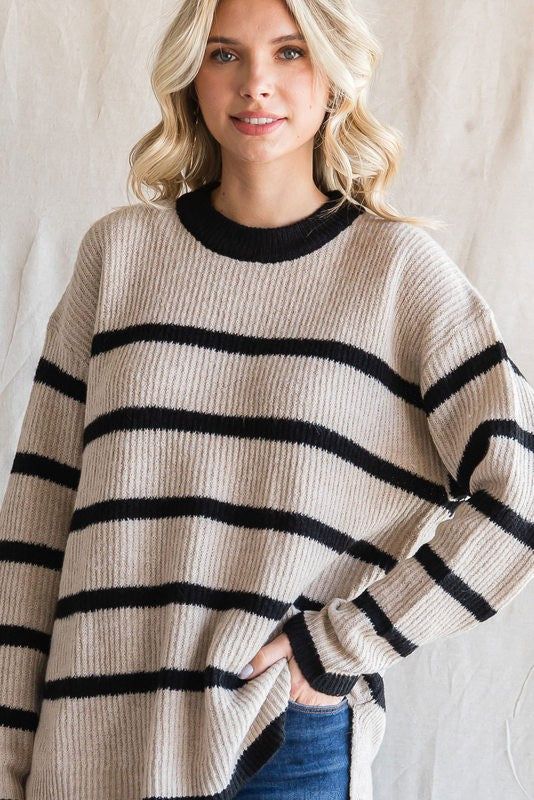 Beige Striped Knit Lightweight Sweater sold by Pinkblush product image thumbnail 5
