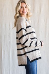 Beige Striped Knit Lightweight Sweater sold by Pinkblush