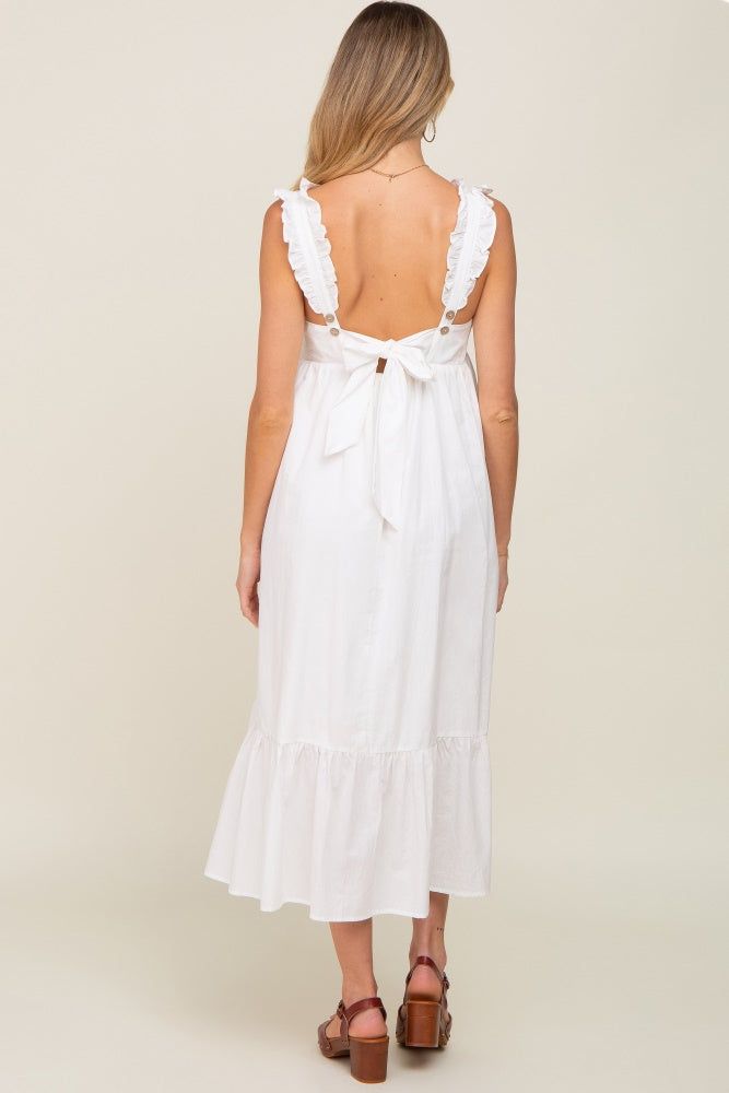 White Ruffle Accent Back Tie Maternity Midi Dress sold by Pinkblush product image thumbnail 3