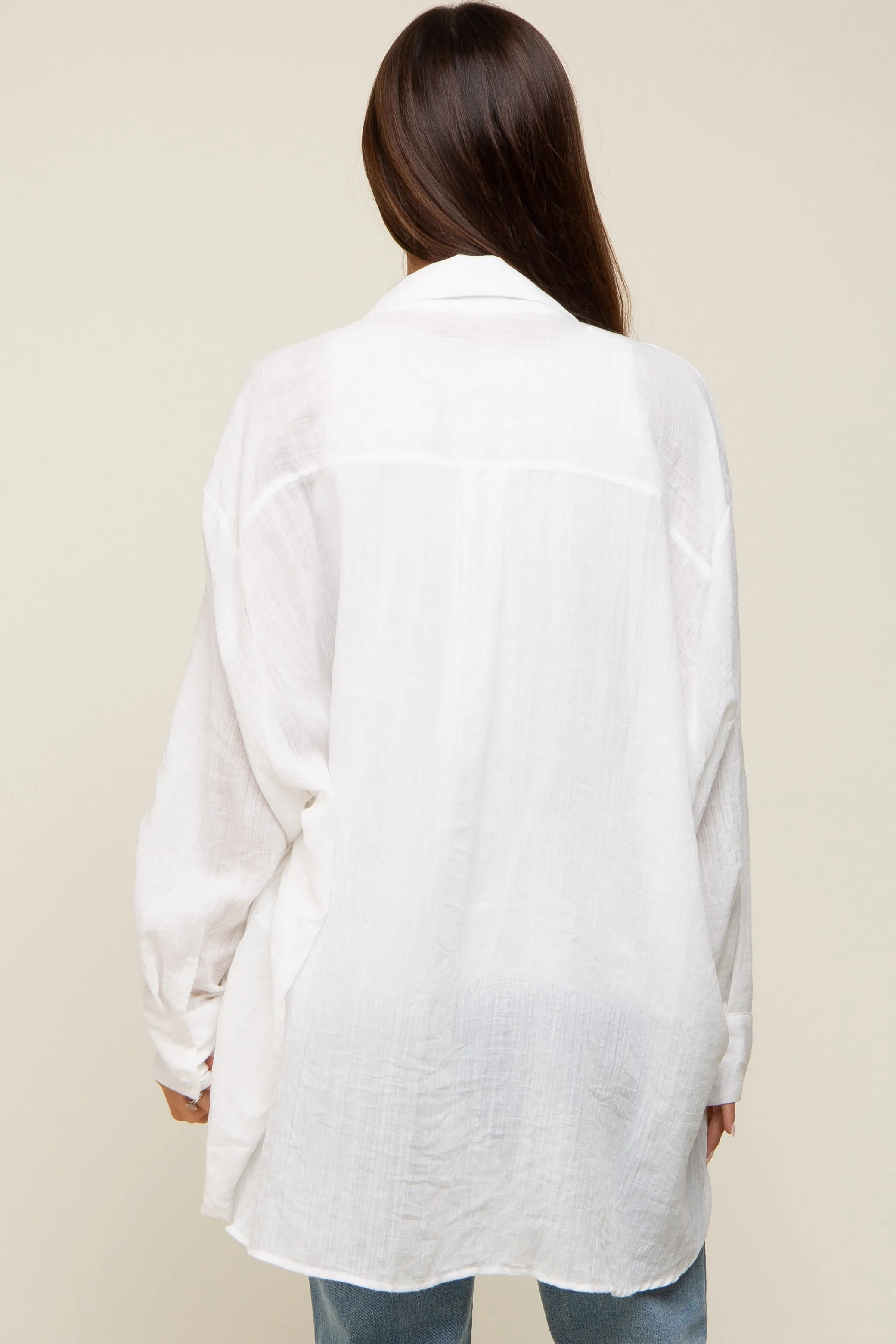 Ivory Lightweight Sheer Button Down Maternity Blouse sold by Pinkblush product image thumbnail 4