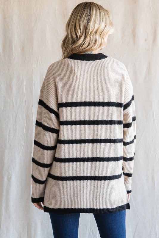 Beige Striped Knit Lightweight Sweater sold by Pinkblush product image thumbnail 3