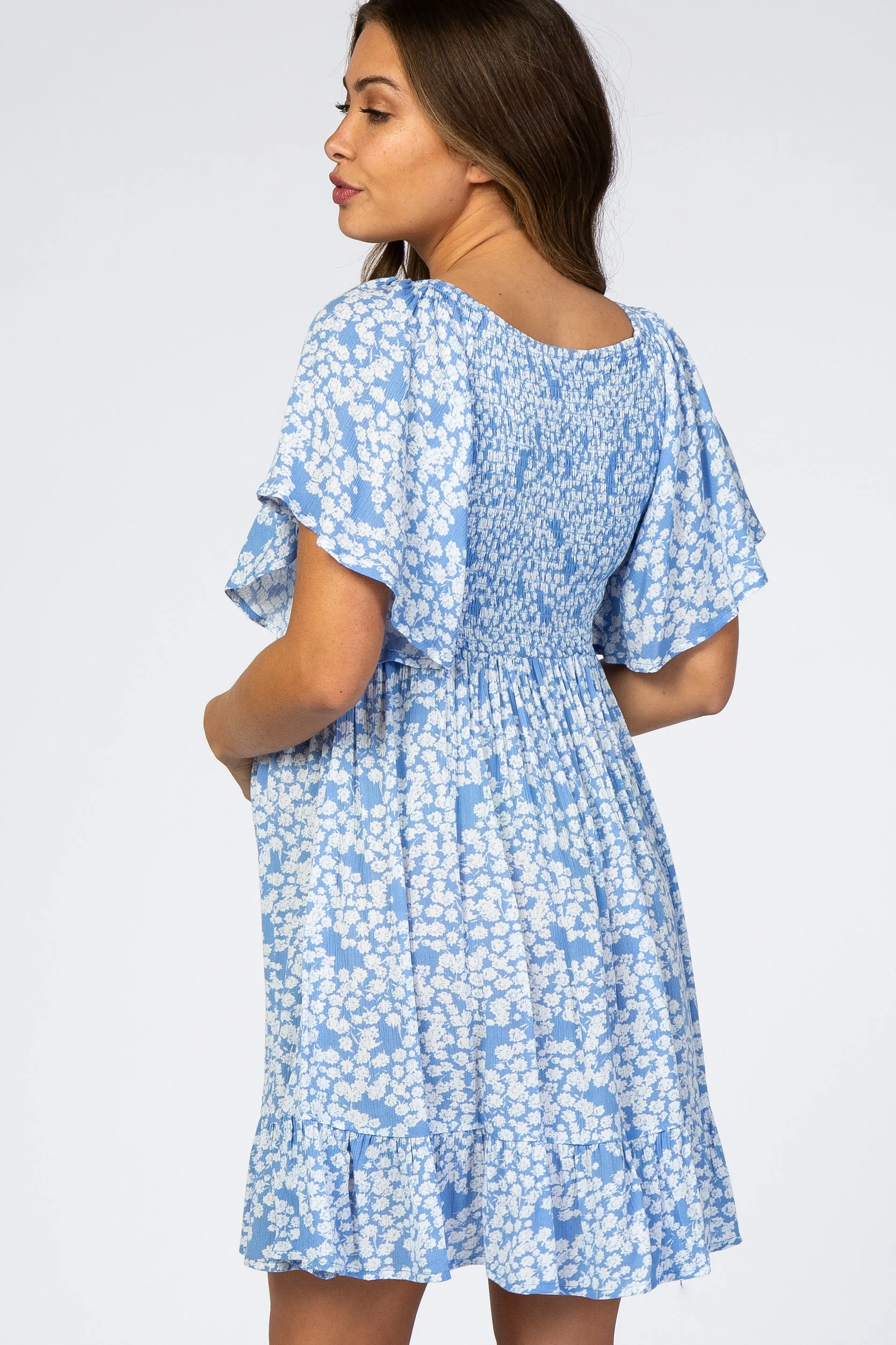 Blue Floral Smocked Ruffle Maternity Dress sold by Pinkblush product image thumbnail 3