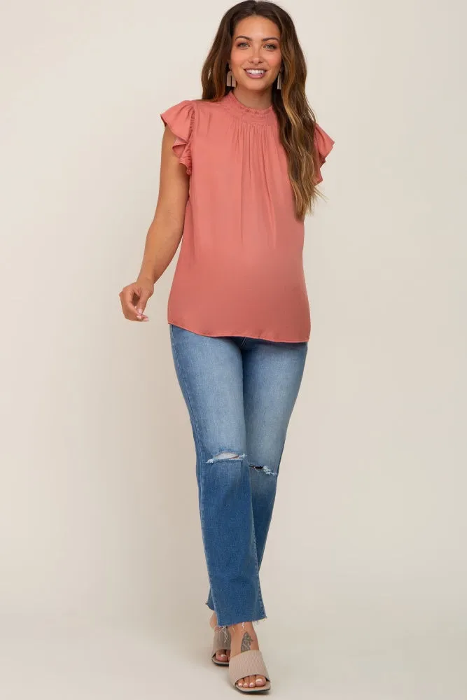 Mauve Mock Neck Flutter Maternity Blouse sold by Pinkblush product image thumbnail 4