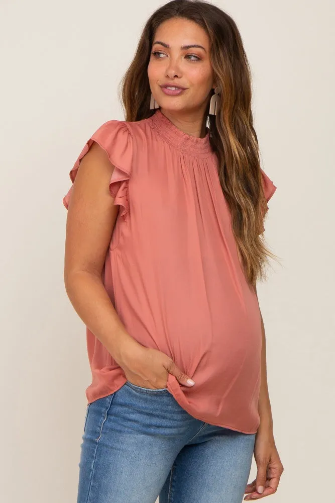 Mauve Mock Neck Flutter Maternity Blouse sold by Pinkblush