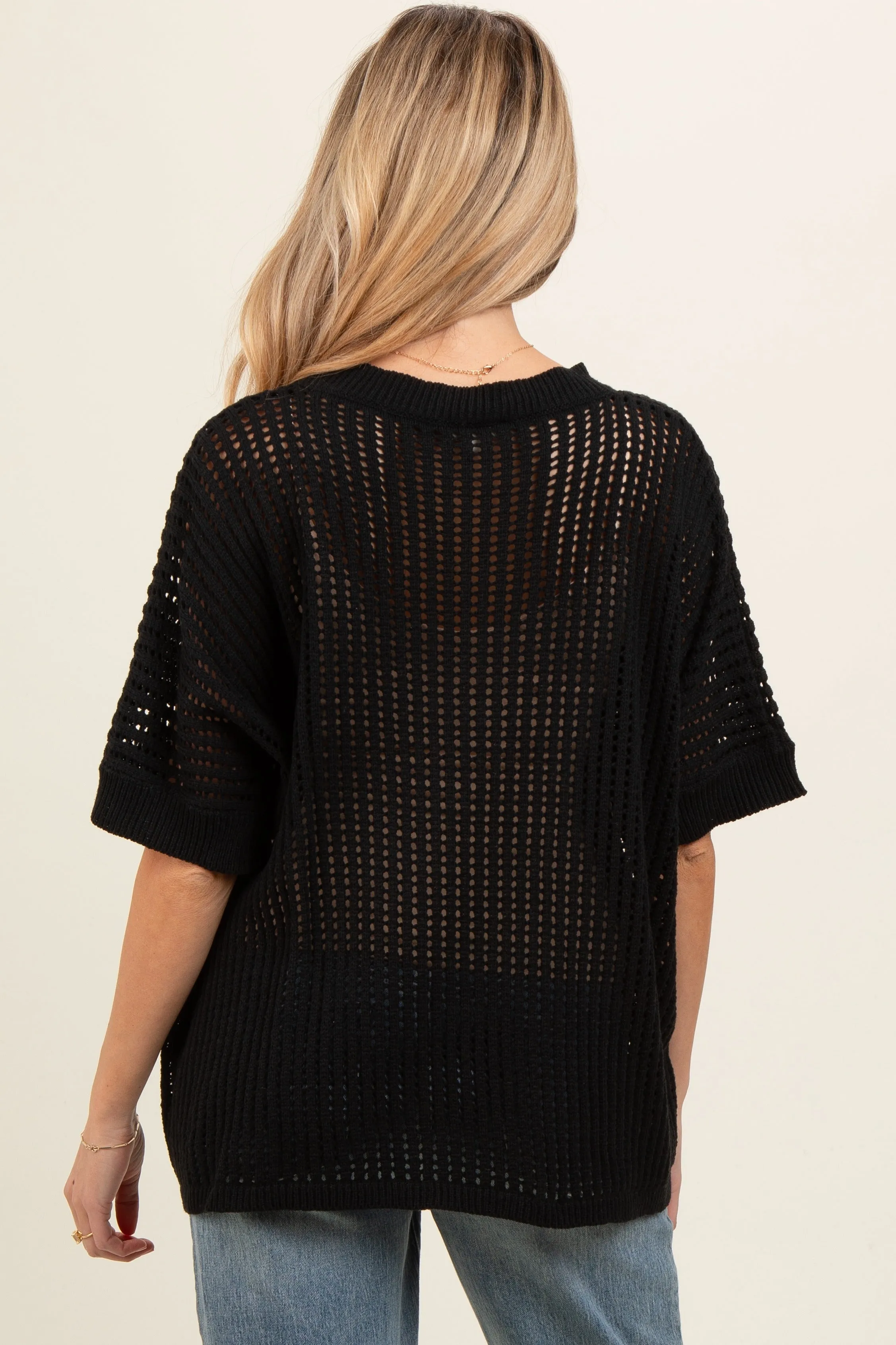 Black Crochet Knit Short Dolman Sleeve Maternity Top sold by Pinkblush product image thumbnail 2