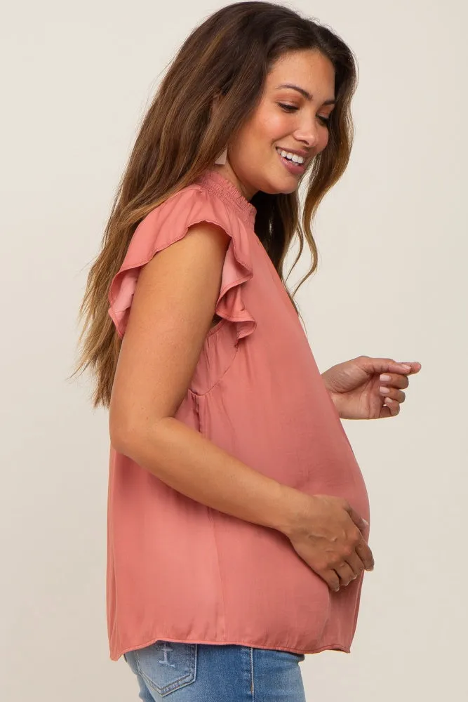 Mauve Mock Neck Flutter Maternity Blouse sold by Pinkblush product image thumbnail 2