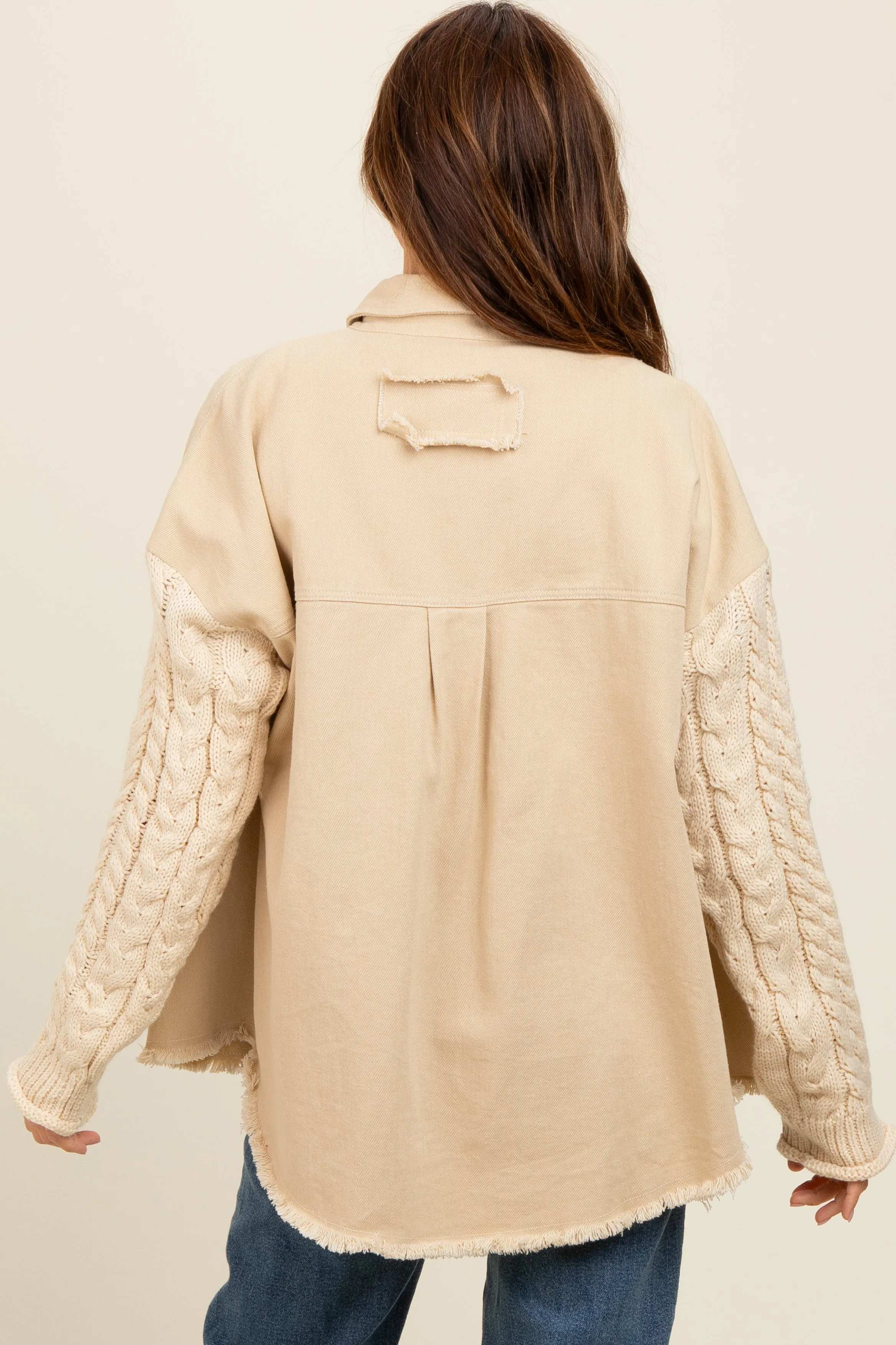 Beige Denim Cable Knit Contrast Jacket sold by Pinkblush product image thumbnail 4