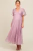 Lavender V-Neck Flutter Sleeve Maternity Maxi Dress sold by Pinkblush