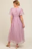 Lavender V-Neck Flutter Sleeve Maternity Maxi Dress sold by Pinkblush