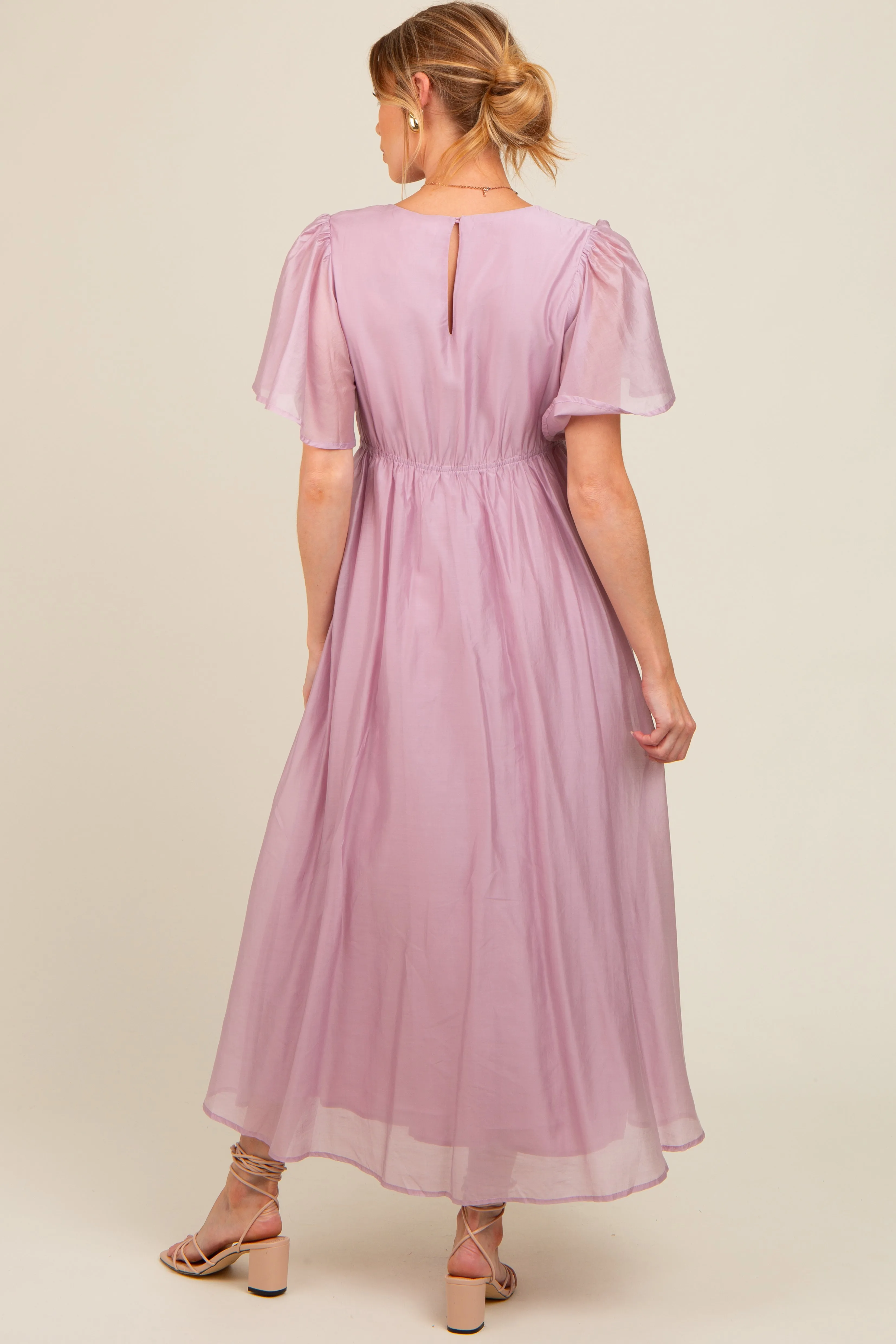Lavender V-Neck Flutter Sleeve Maternity Maxi Dress sold by Pinkblush product image thumbnail 3