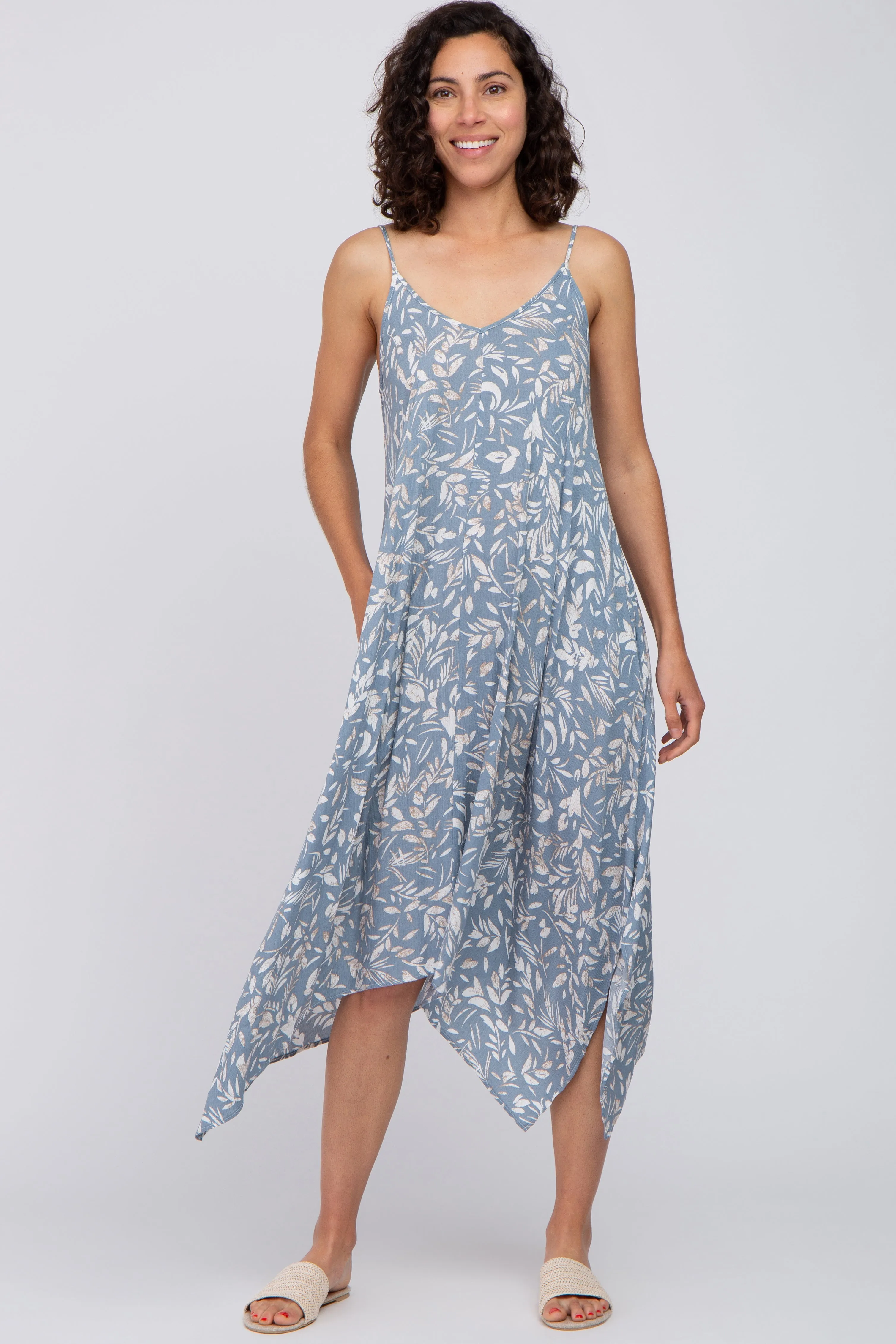 Blue Floral Handkerchief Midi Dress sold by Pinkblush