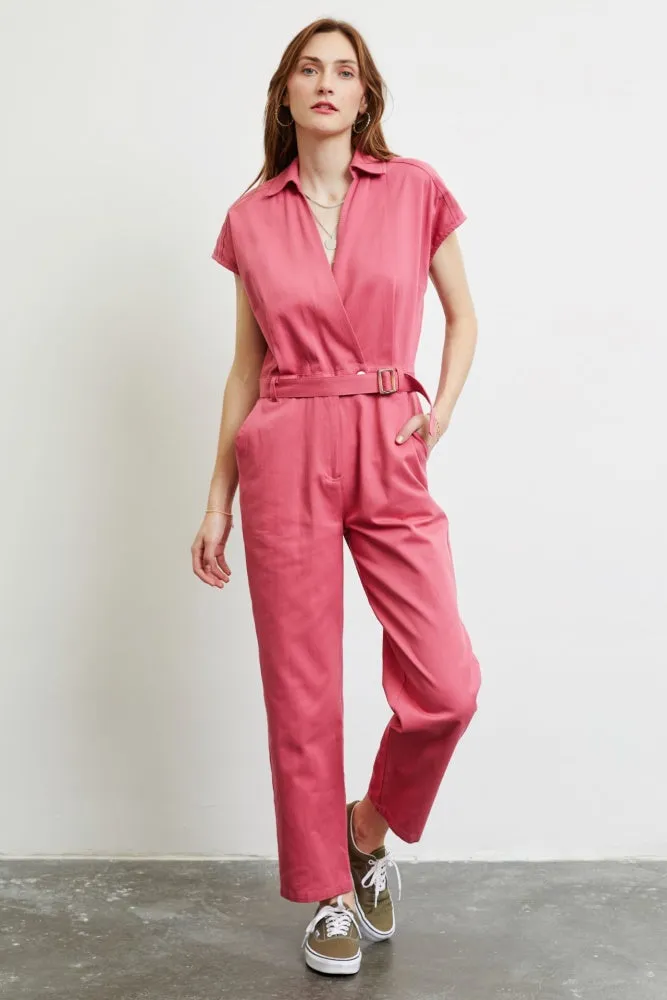 Rose Short Sleeve Jumpsuit With Wrap V-Neck sold by Pinkblush
