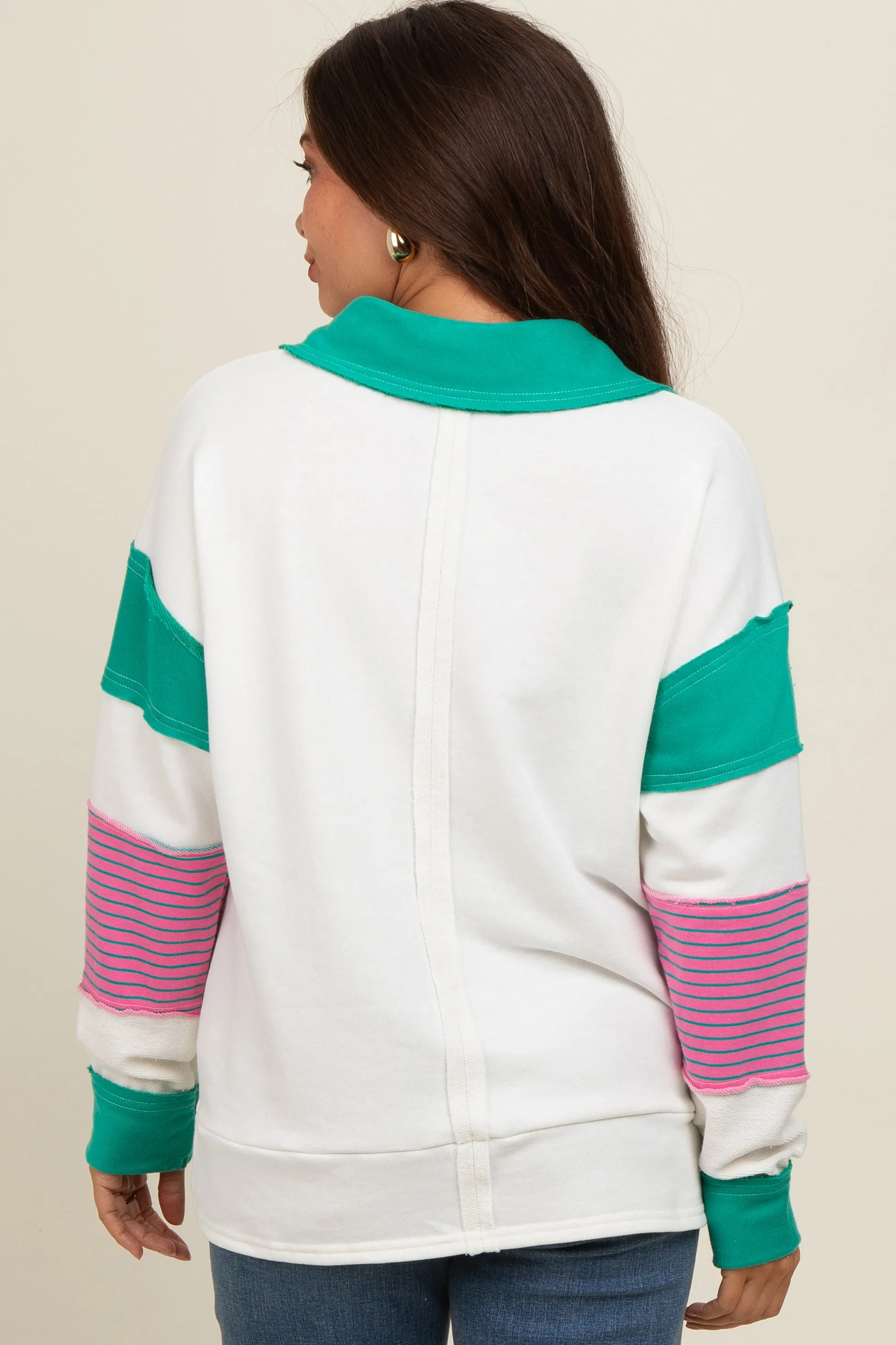 Green Raw Hem Maternity Long Sleeve Polo Top sold by Pinkblush product image thumbnail 4