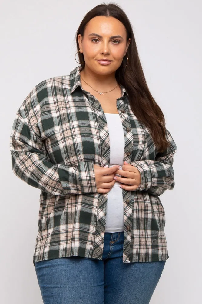 Forest Green Plaid Button Down Plus Top sold by Pinkblush