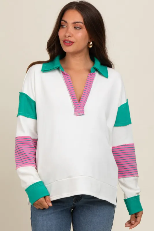 Green Raw Hem Maternity Long Sleeve Polo Top sold by Pinkblush