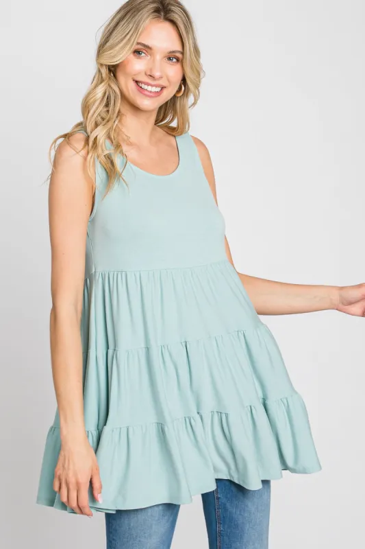 Mint Tiered Sleeveless Top sold by Pinkblush