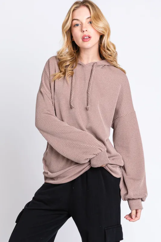 Mocha Ribbed Hooded Top made by Pinkblush