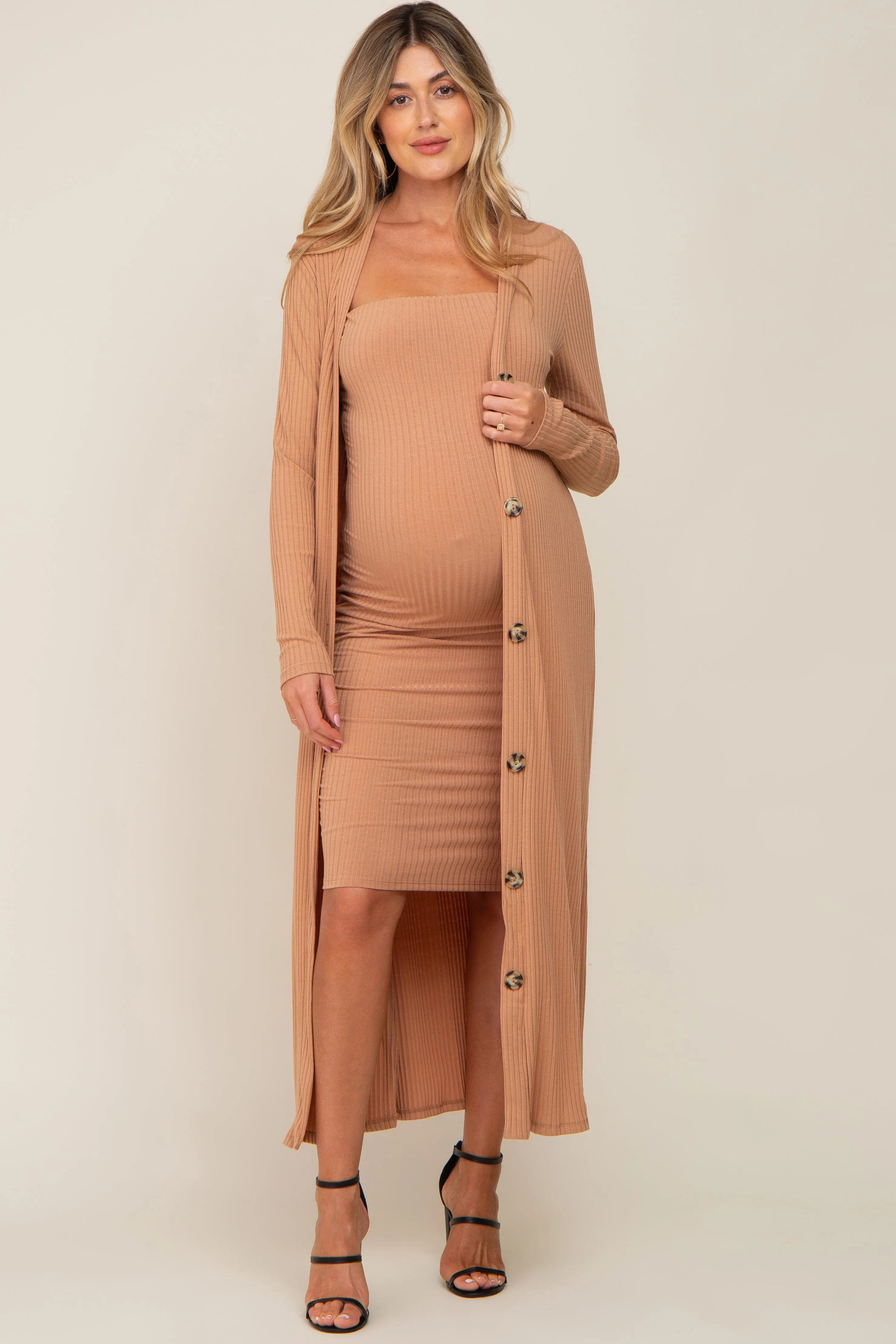 Camel Ribbed Maternity Dress Set sold by Pinkblush product image thumbnail 5