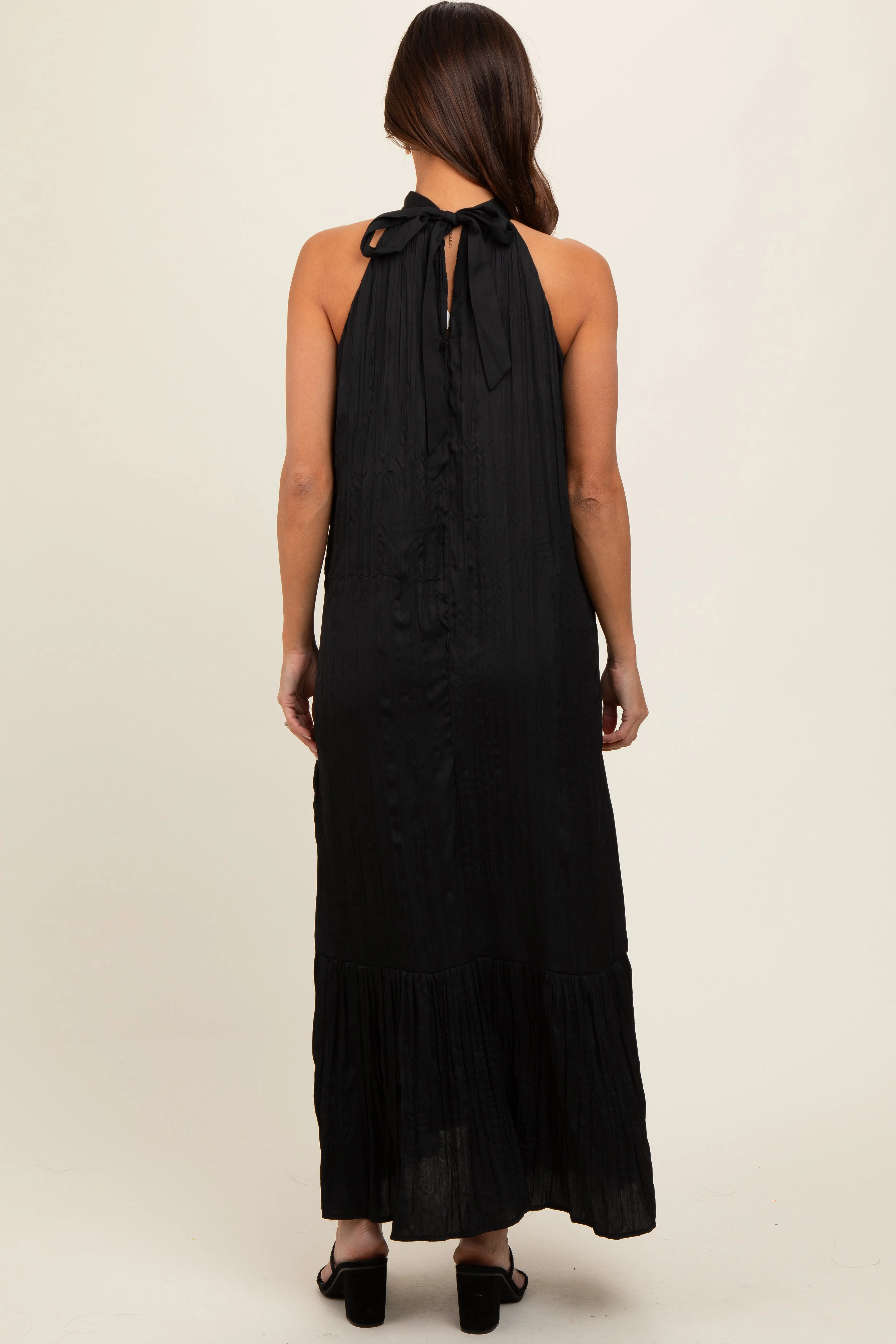 Black Textured Halter Tie Maternity Maxi Dress sold by Pinkblush product image thumbnail 3