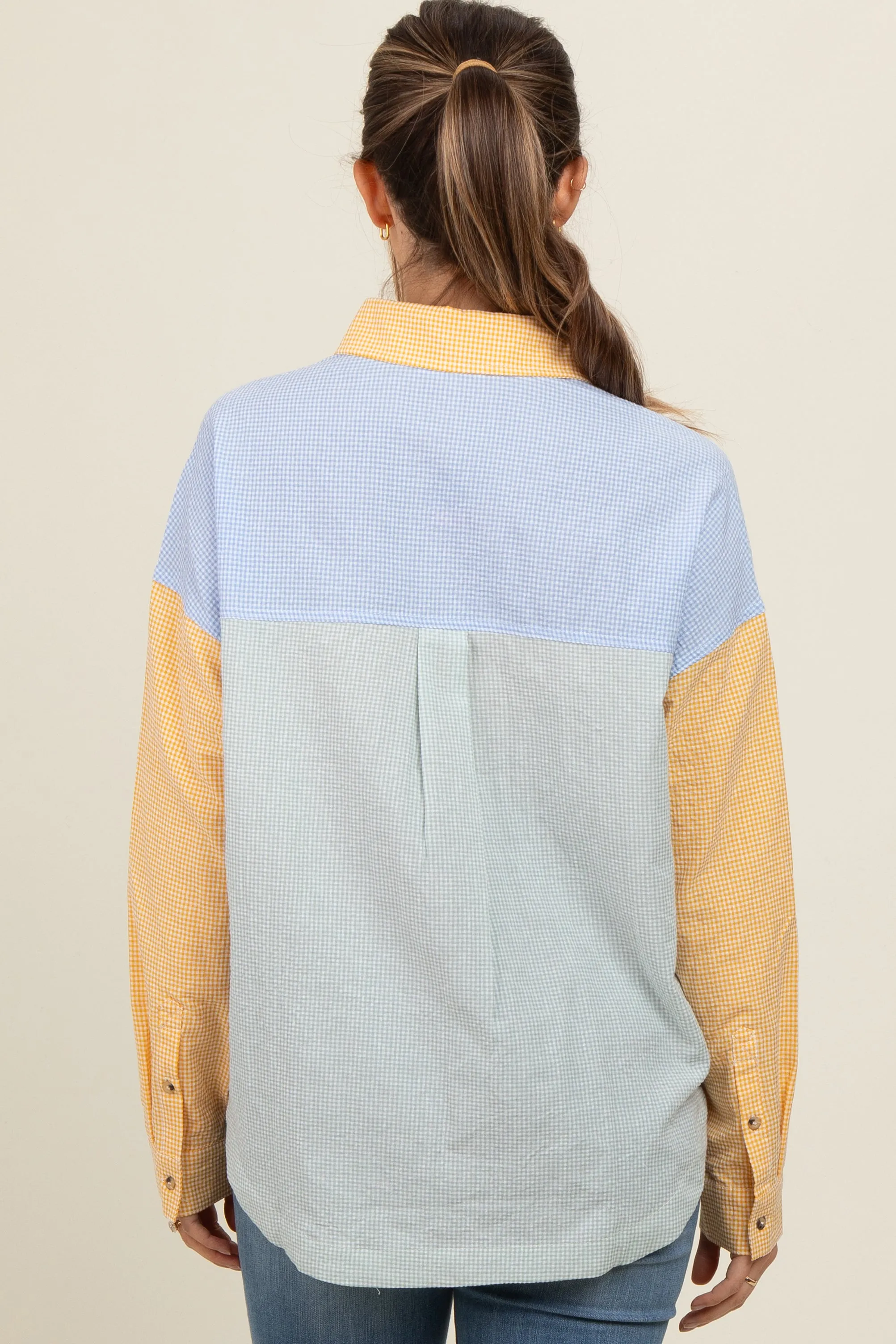 Yellow Colorblock Gingham Maternity Button Down Top sold by Pinkblush product image thumbnail 4