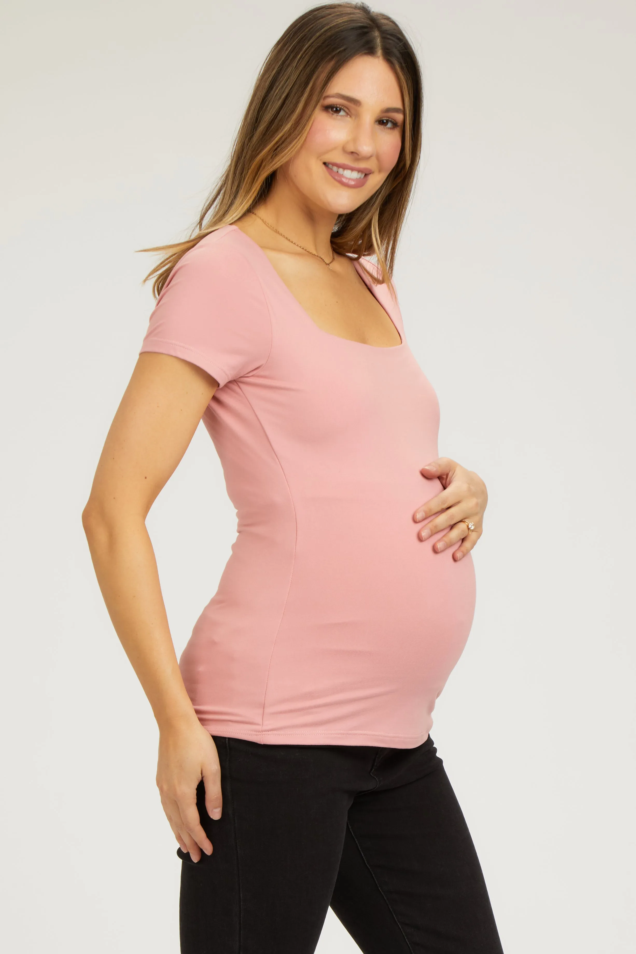 Pink Square Neck Short Sleeve Maternity Top sold by Pinkblush product image thumbnail 2
