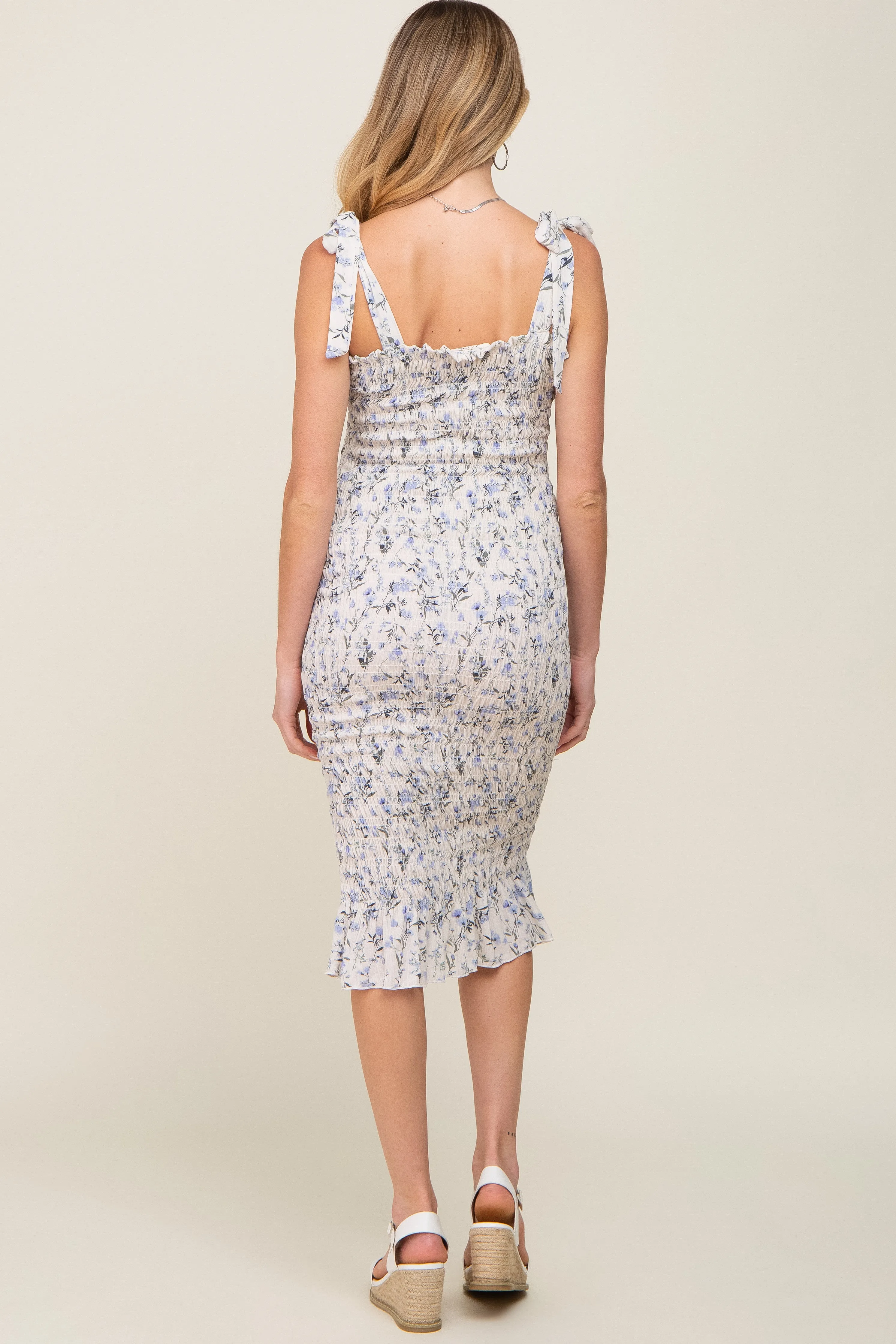 White Floral Smocked Fitted Maternity Dress sold by Pinkblush product image thumbnail 3