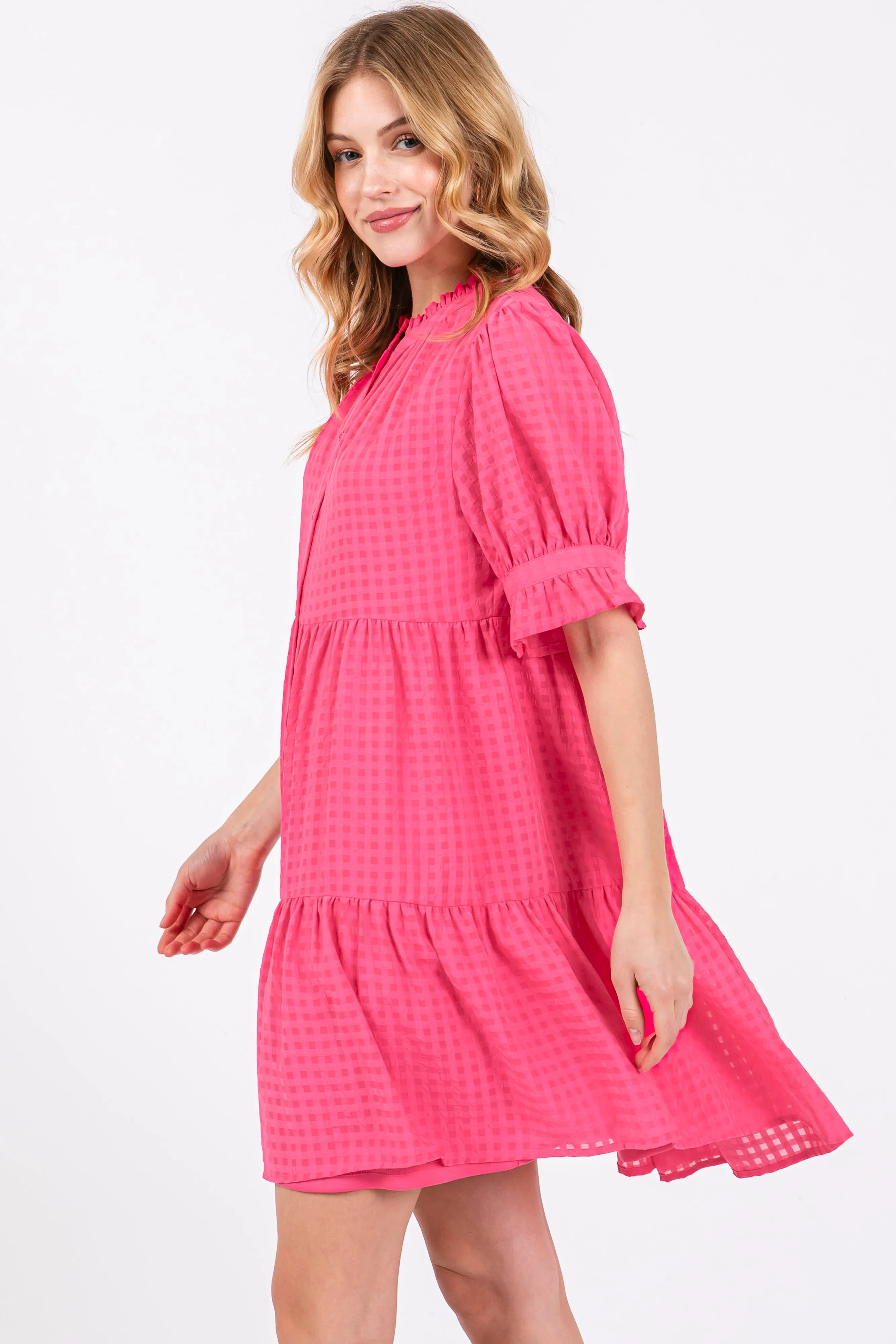 Fuchsia Buttoned Down Short Sleeve Dress sold by Pinkblush product image thumbnail 3