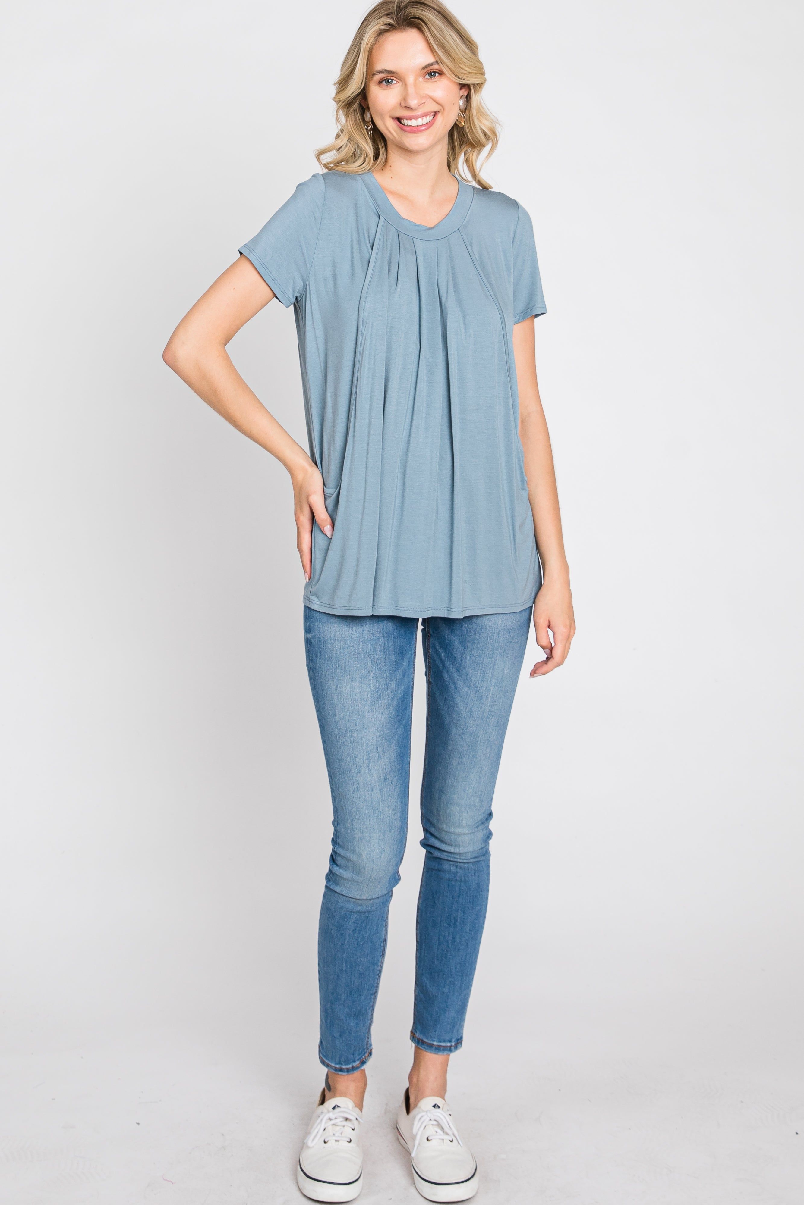 PinkBlush Light Blue Pleated Draped Front Nursing Top sold by Pinkblush product image thumbnail 2