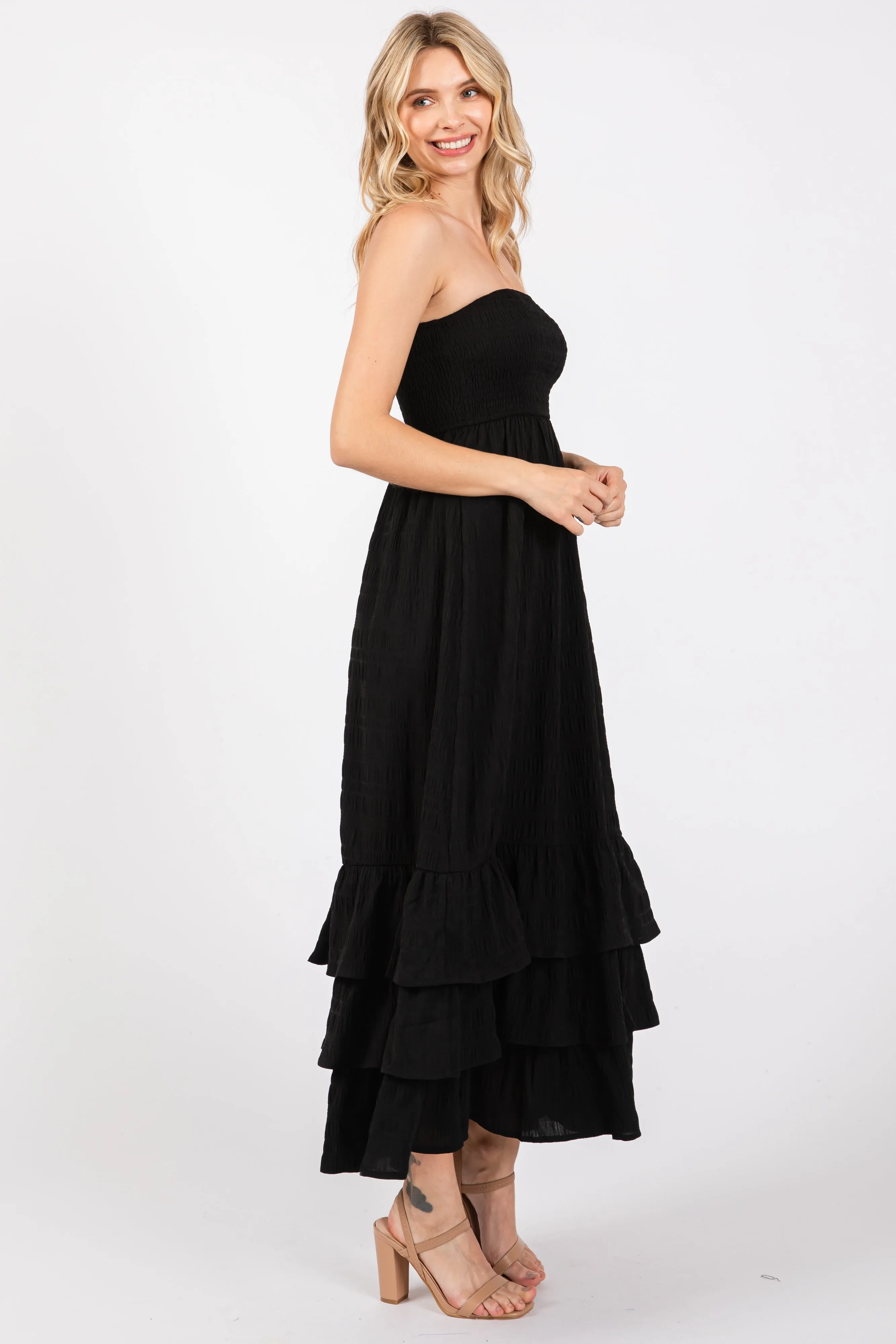 Black Smocked Ruffle Hem Tube Maxi Dress sold by Pinkblush product image thumbnail 2