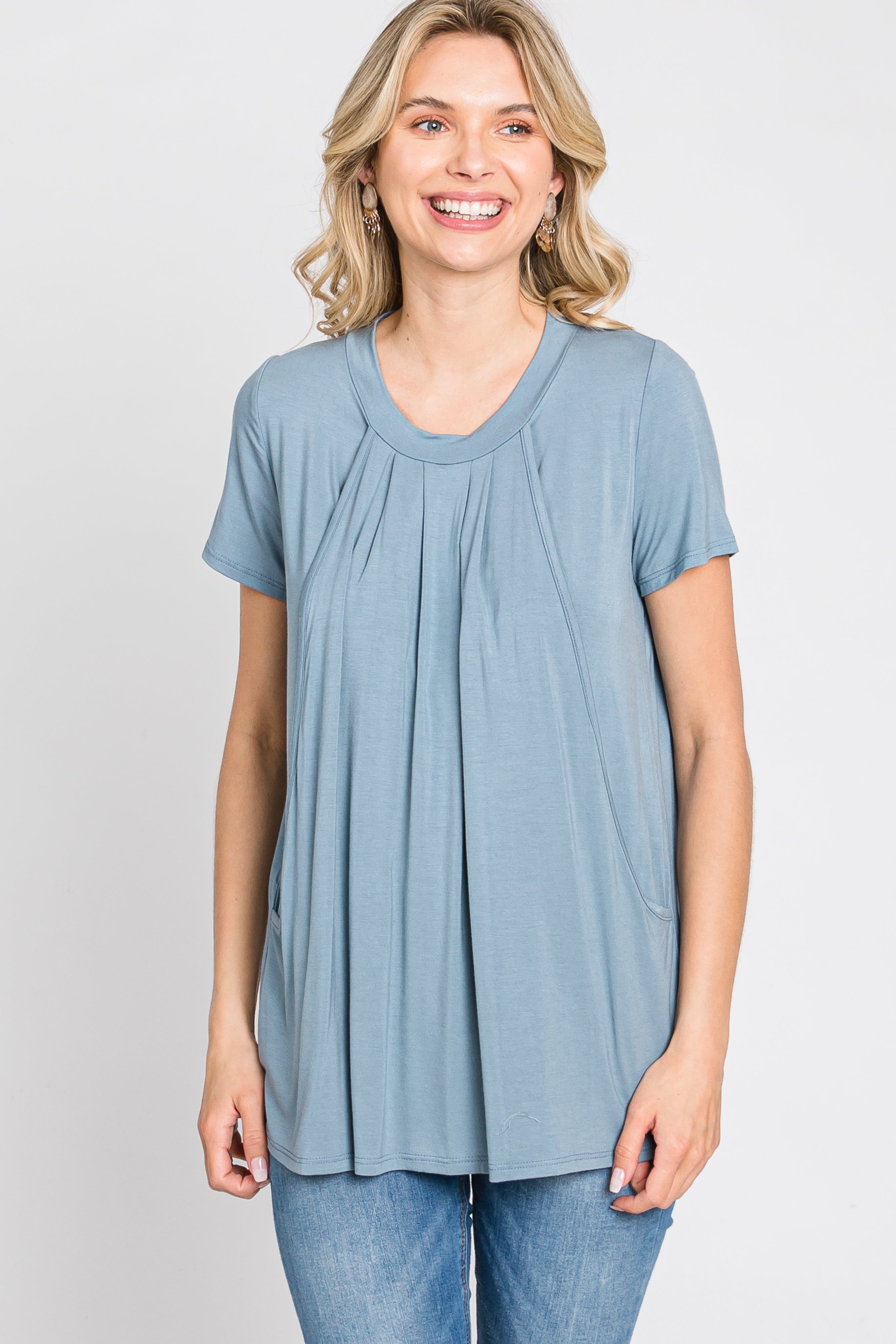 PinkBlush Light Blue Pleated Draped Front Nursing Top sold by Pinkblush product image thumbnail 3