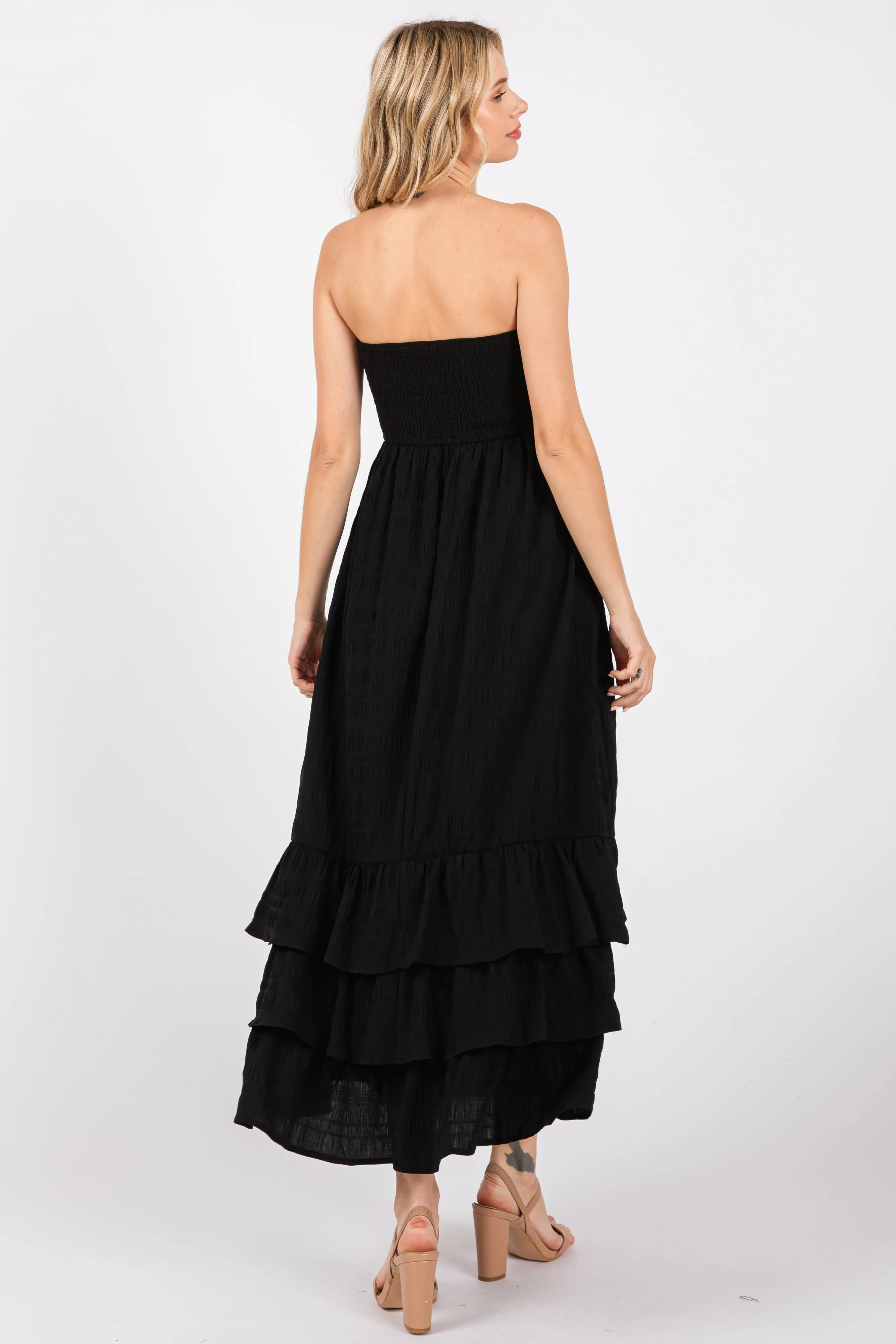 Black Smocked Ruffle Hem Tube Maxi Dress sold by Pinkblush product image thumbnail 3