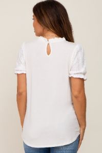 Ivory Contrast Crochet Sleeve Maternity Top sold by Pinkblush