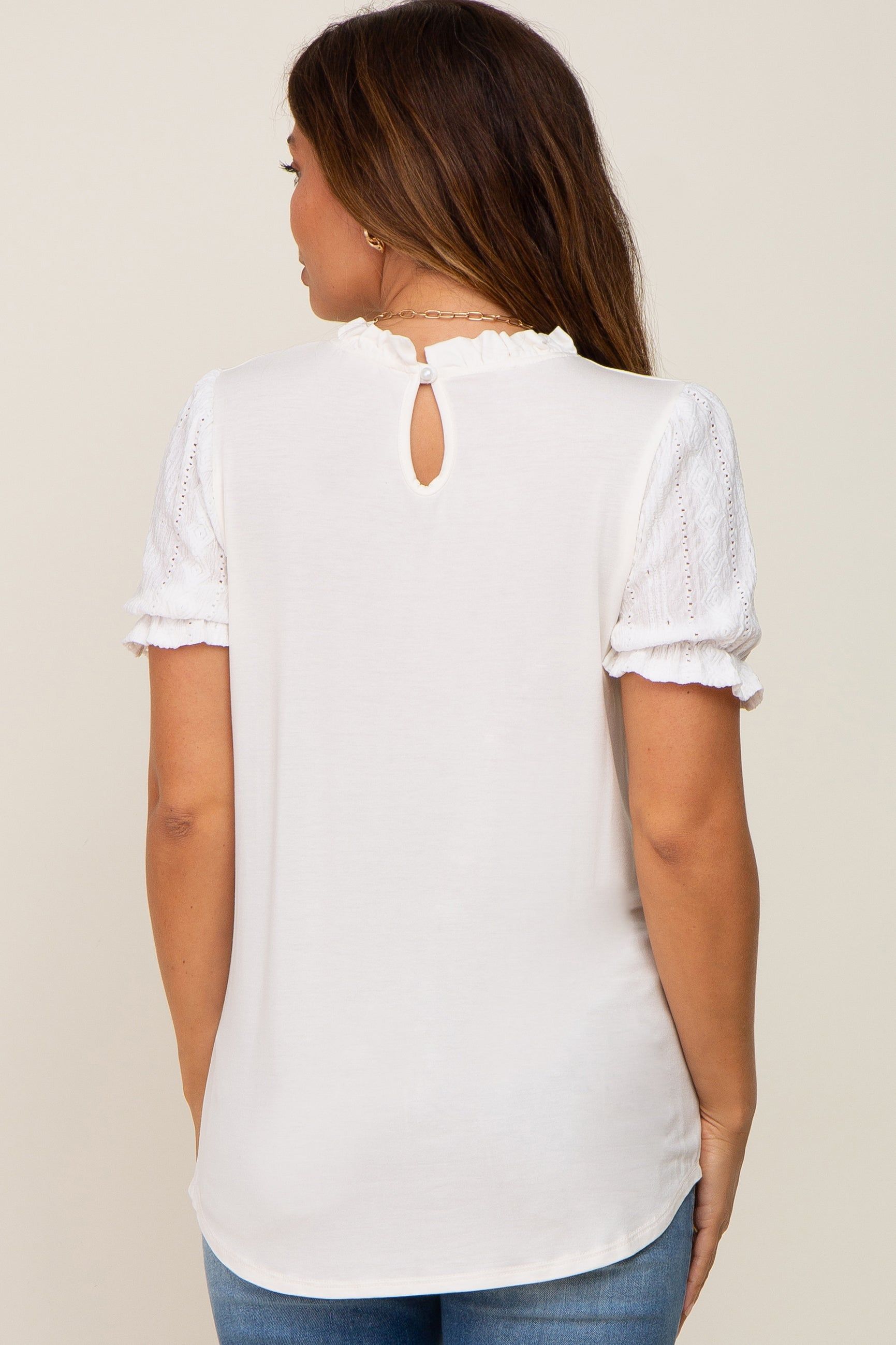 Ivory Contrast Crochet Sleeve Maternity Top sold by Pinkblush product image thumbnail 3