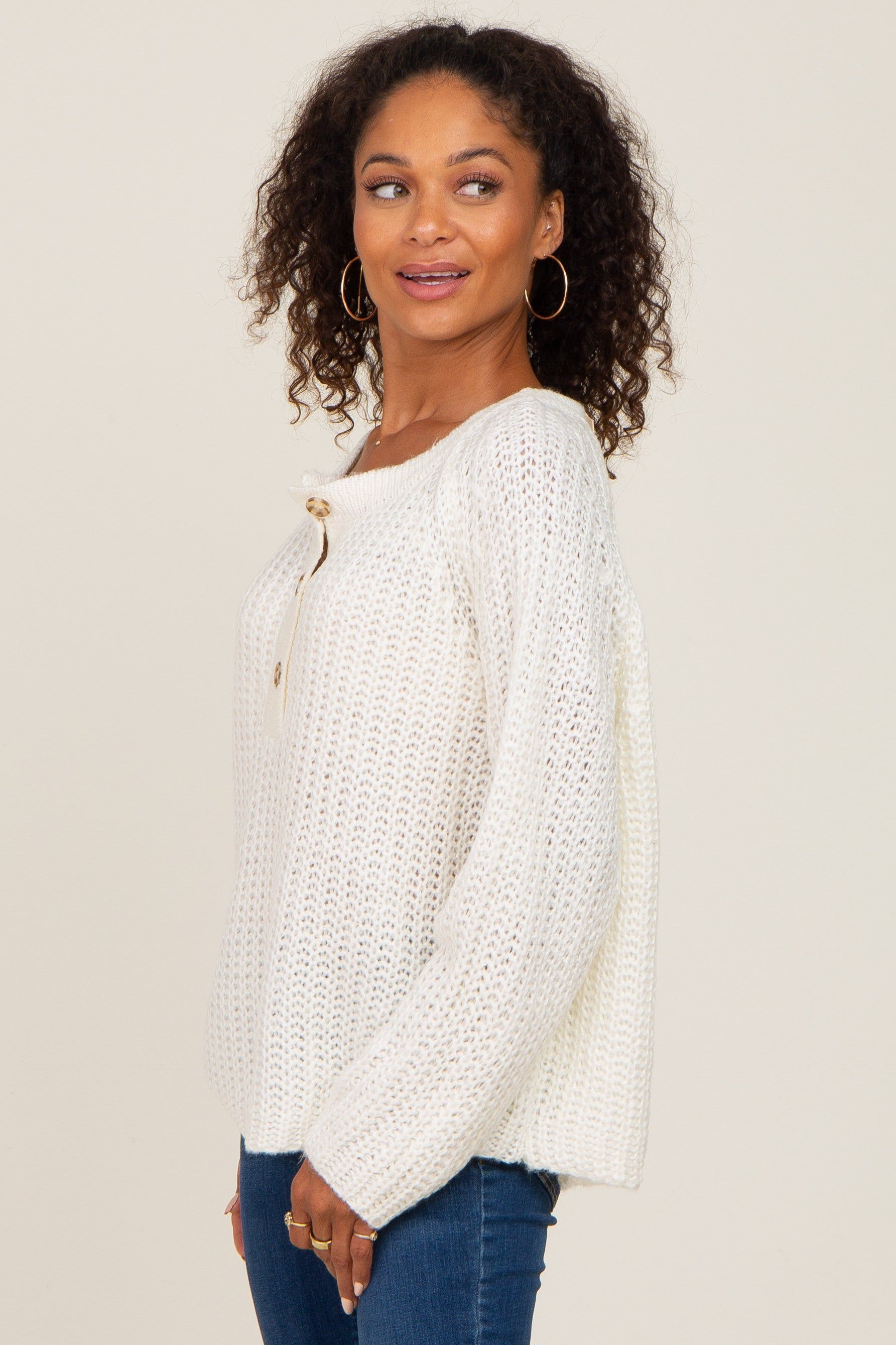 Ivory Open Knit Button Front Sweater sold by Pinkblush product image thumbnail 2