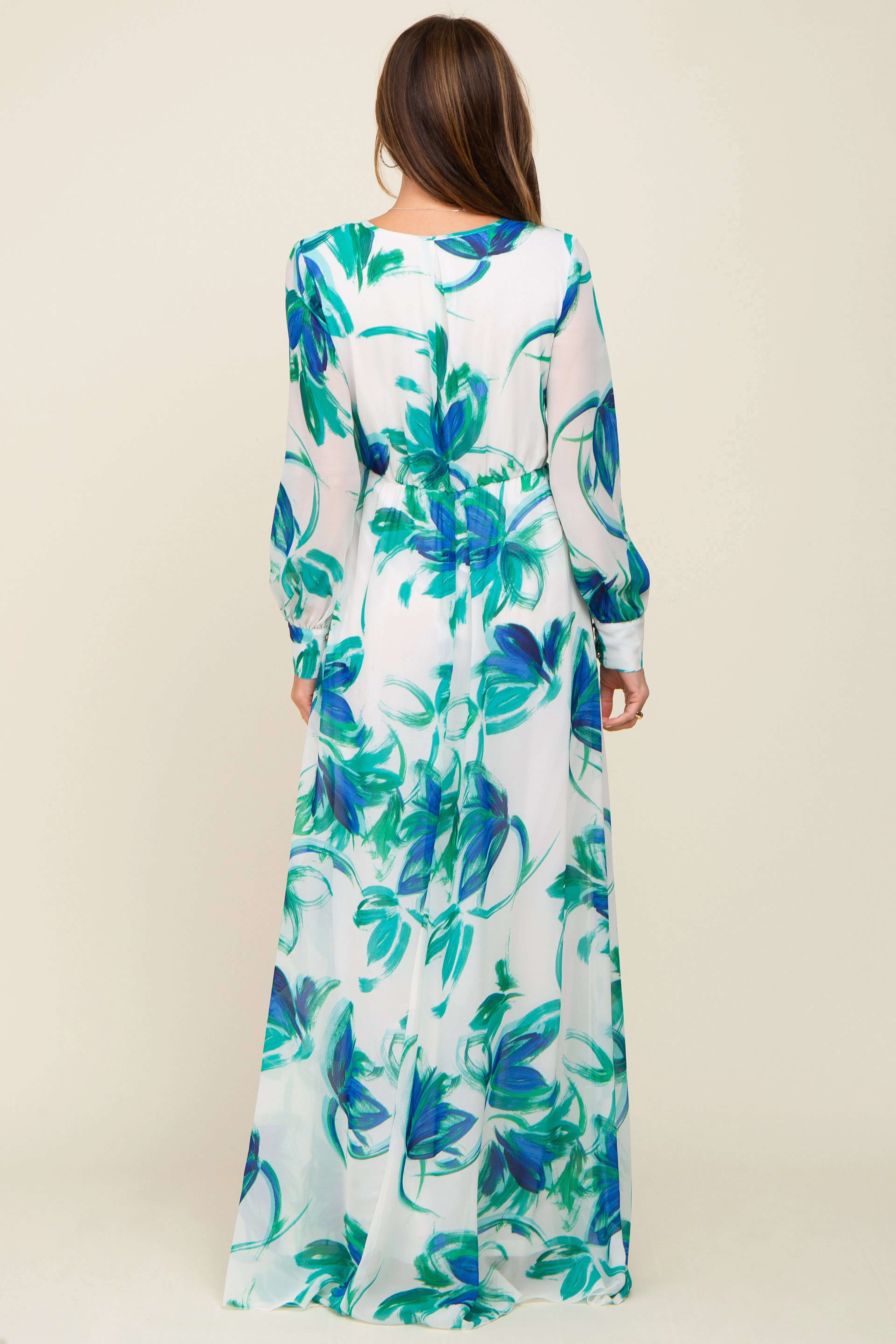 Blue Brush Stroke Print Chiffon Maxi Dress sold by Pinkblush product image thumbnail 3