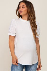 Ivory Contrast Crochet Sleeve Maternity Top sold by Pinkblush