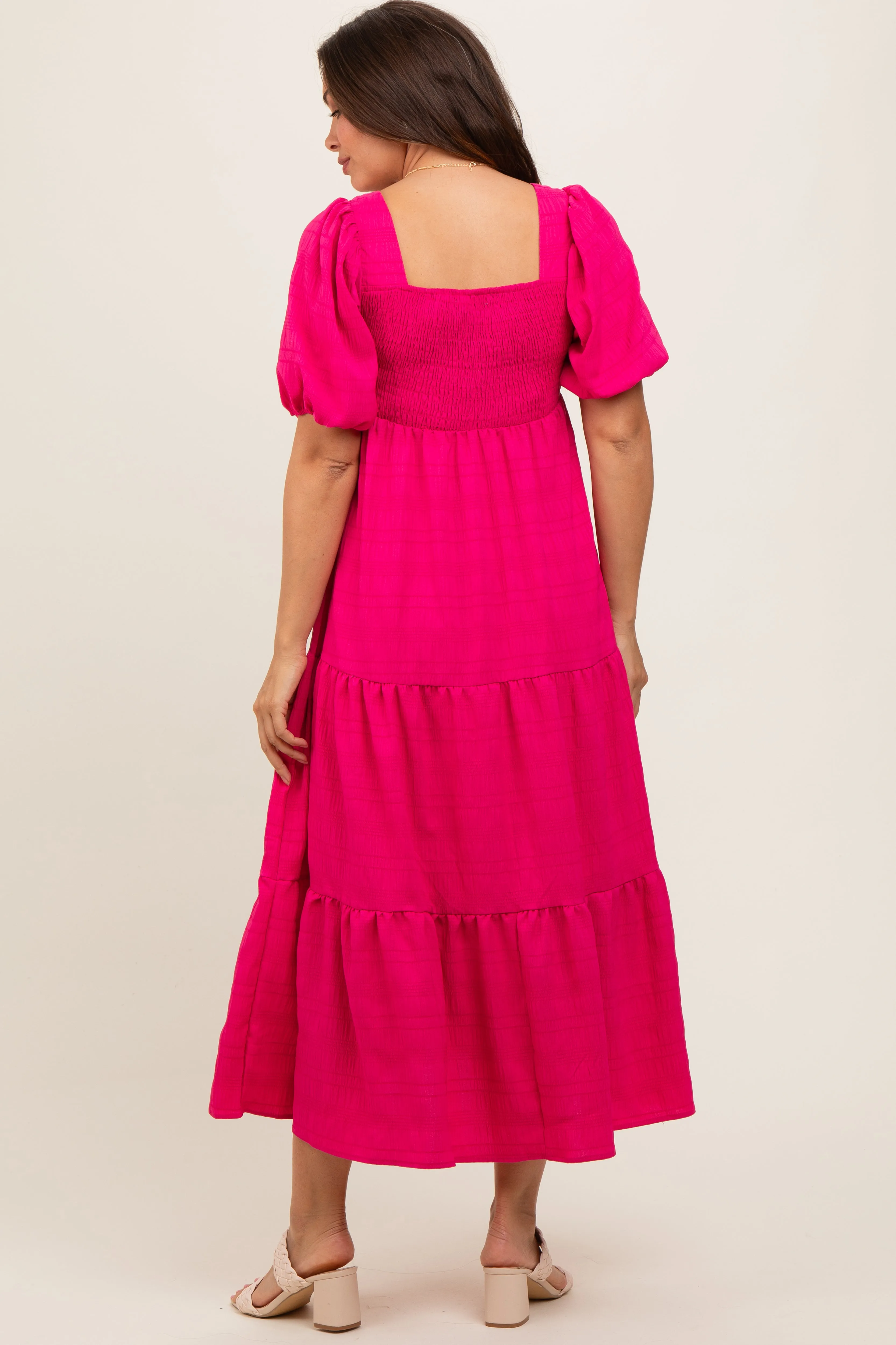 Fuchsia Textured Maternity Tiered Midi Dress sold by Pinkblush product image thumbnail 2
