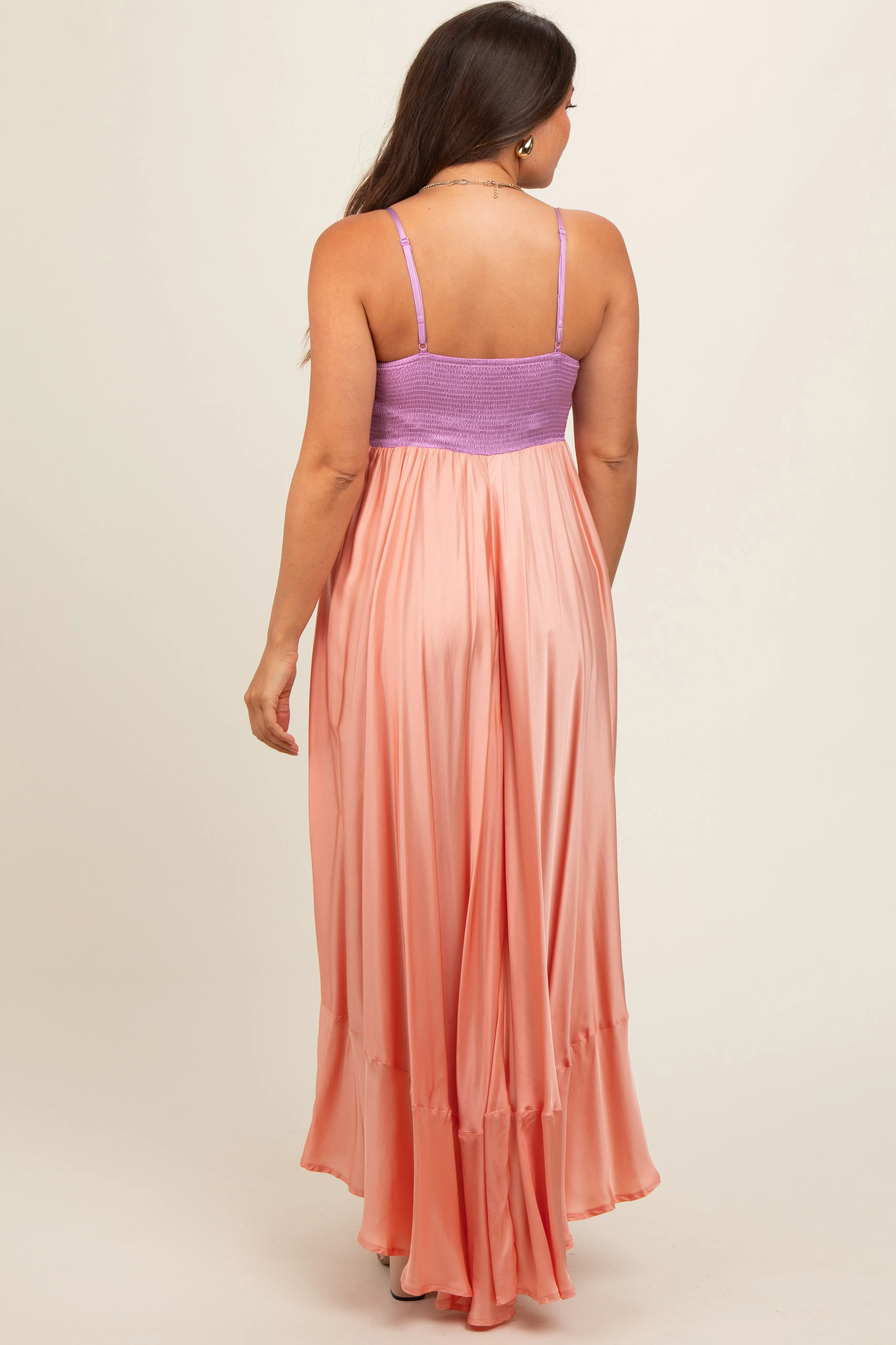Peach Colorblock Sleeveless Satin Maternity Dress sold by Pinkblush product image thumbnail 5