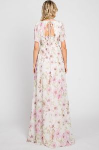 Pink Floral Chiffon Smocked Short Sleeve Maxi Dress sold by Pinkblush