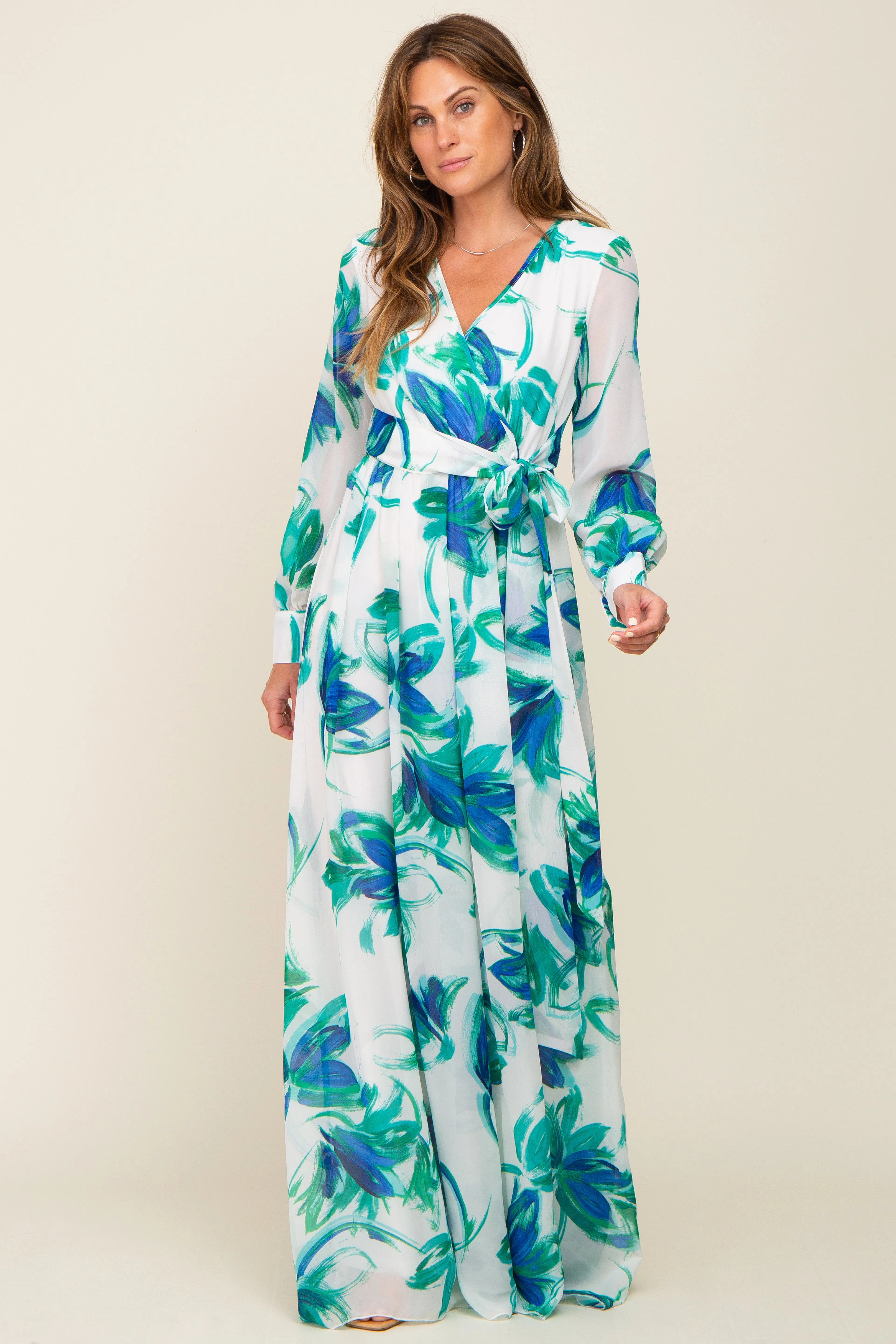Blue Brush Stroke Print Chiffon Maxi Dress sold by Pinkblush product image thumbnail 4